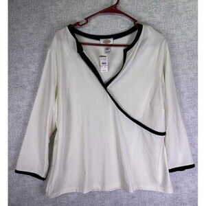 Talbots Faux Wrap Stretch Blouse Womens Size XL Ivory Classic Comfort NWT
